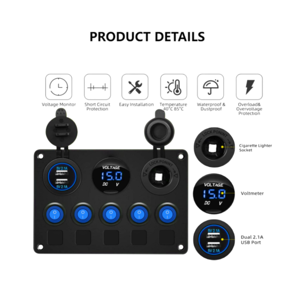 5 Gang Rocker Switch Panel - Image 3