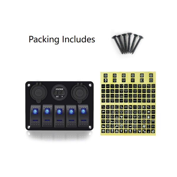 5 Gang Aluminum Rocker Switch Panel - Image 8