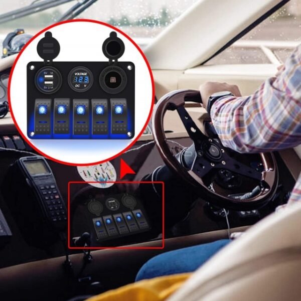 5 Gang Aluminum Rocker Switch Panel - Image 9