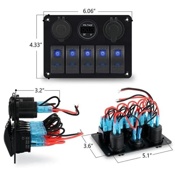 5 Gang Aluminum Rocker Switch Panel - Image 7