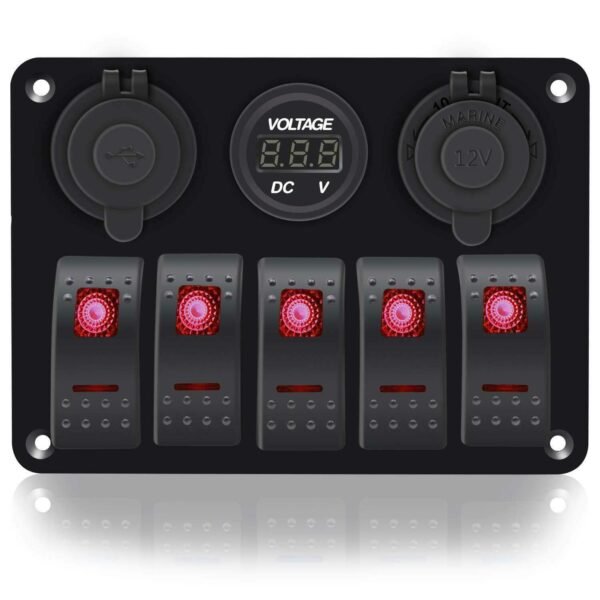 5 Gang Aluminum Rocker Switch Panel - Image 4