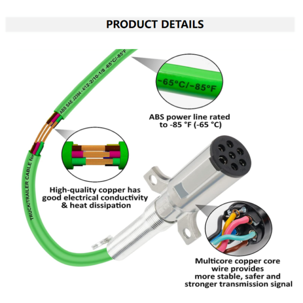 7 Way ABS Cords Coiled Electrical Power Cord 12ft - Image 2