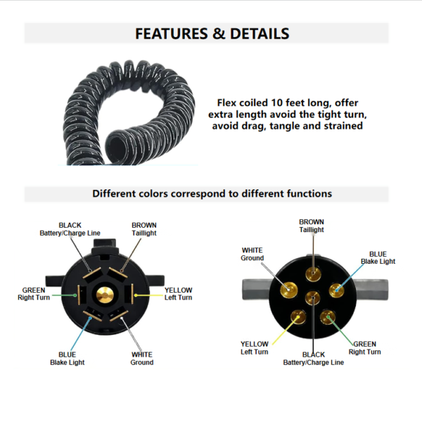 7 Wire to 6 Wire Trailer Plug Cord Adapter - Image 5