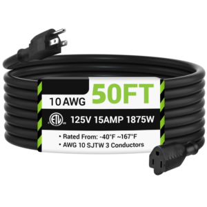 North America Standard Indoor Outdoor Heavy Duty Extension Cord 103 AWG SJTW 15A 125V 1875W