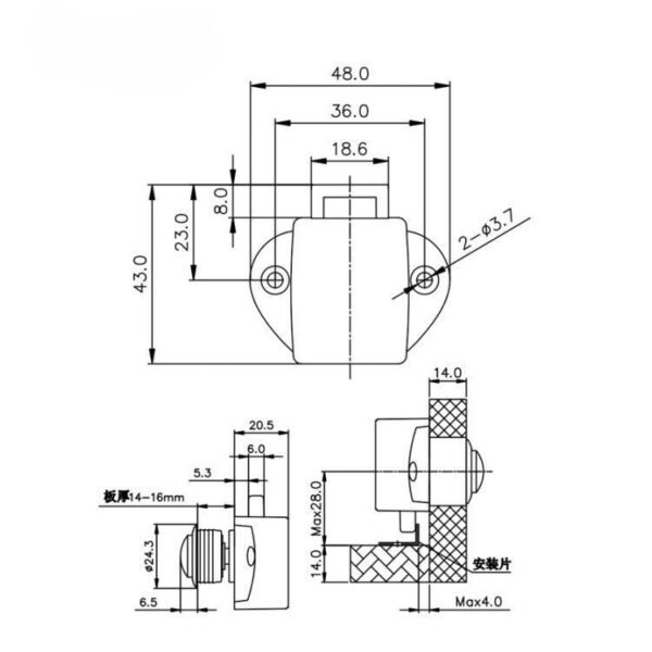 Zinc Alloy Nickel Color Cabinet Drawer Latch ( Round Push Button) - Image 2