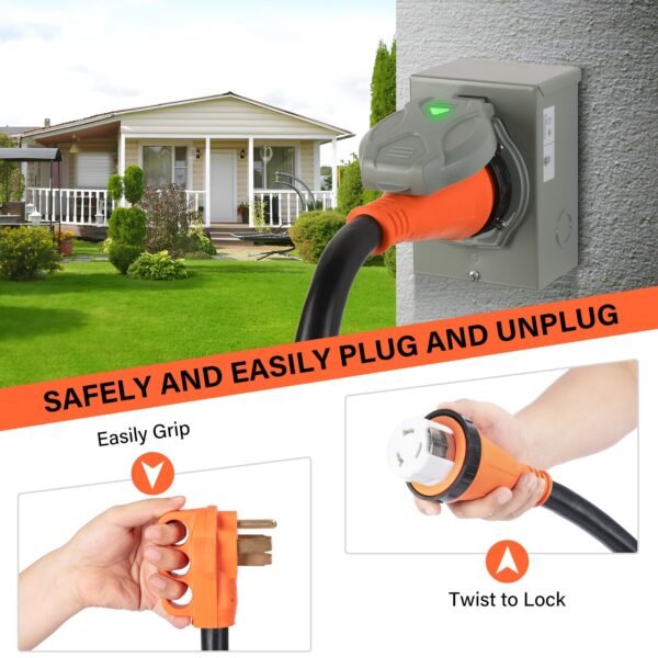 NEMA 14-50P to SS 2-50R 50 Amp 25FT RV Power Extension Cord with Cord Organizer - Image 2